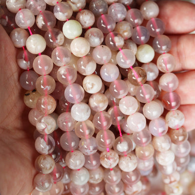 Natural Pink Sakura Flower Agate, 10mm Round Gemstone Beads, 15.5 inch, 1mm hole, about 40 beads