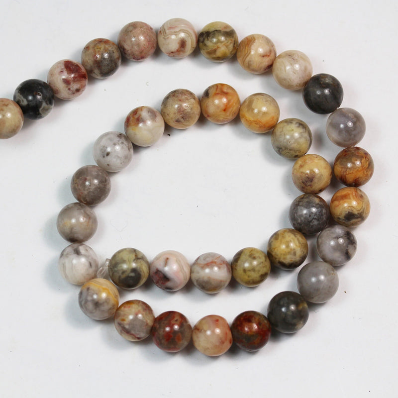 Crazy Lace Agate, 10mm Round Gemstone Strand,15.5 Inch, Red/Yellow/Brown, 1mm hole, about 40 beads