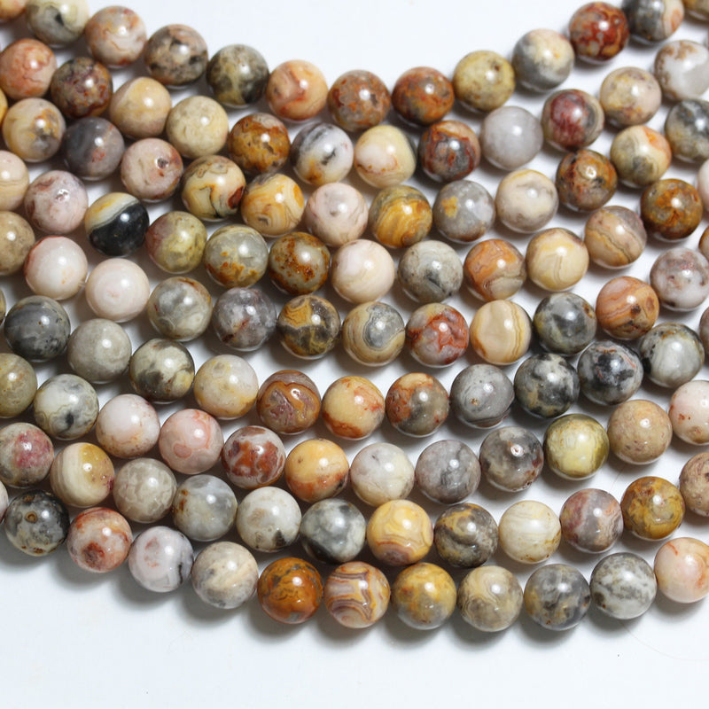 Crazy Lace Agate, 10mm Round Gemstone Strand,15.5 Inch, Red/Yellow/Brown, 1mm hole, about 40 beads