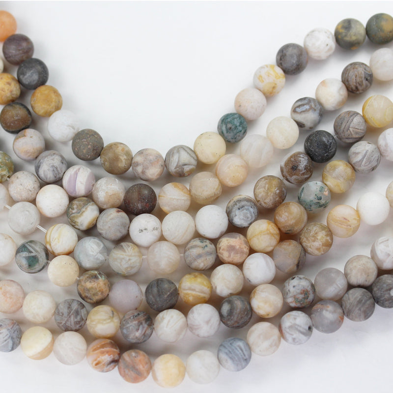 Matte Bamboo leaf Agate, 10mm Round Natural Gemstone Strand,15.5 inch,about 40 beads , 1mm hole