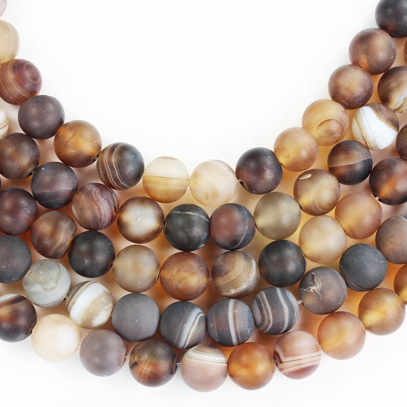 Frosted Matte Agate, 6mm Round Gemstone Strand, Matte Brown 15.5inch, 1mm hole