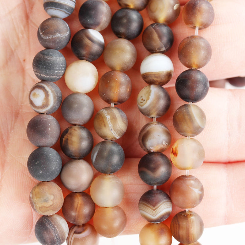 Frosted Matte Agate, 6mm Round Gemstone Strand, Matte Brown 15.5inch, 1mm hole