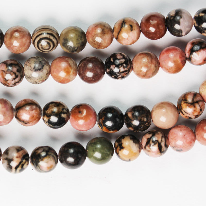 Rhodonite,6mm Natural Round Gemstone,  One full strand ,15", about 65 beads, 1mm hole