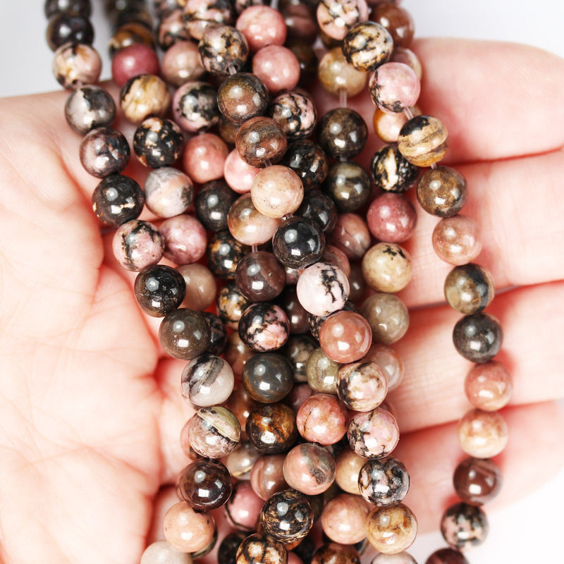 Rhodonite,6mm Natural Round Gemstone,  One full strand ,15", about 65 beads, 1mm hole