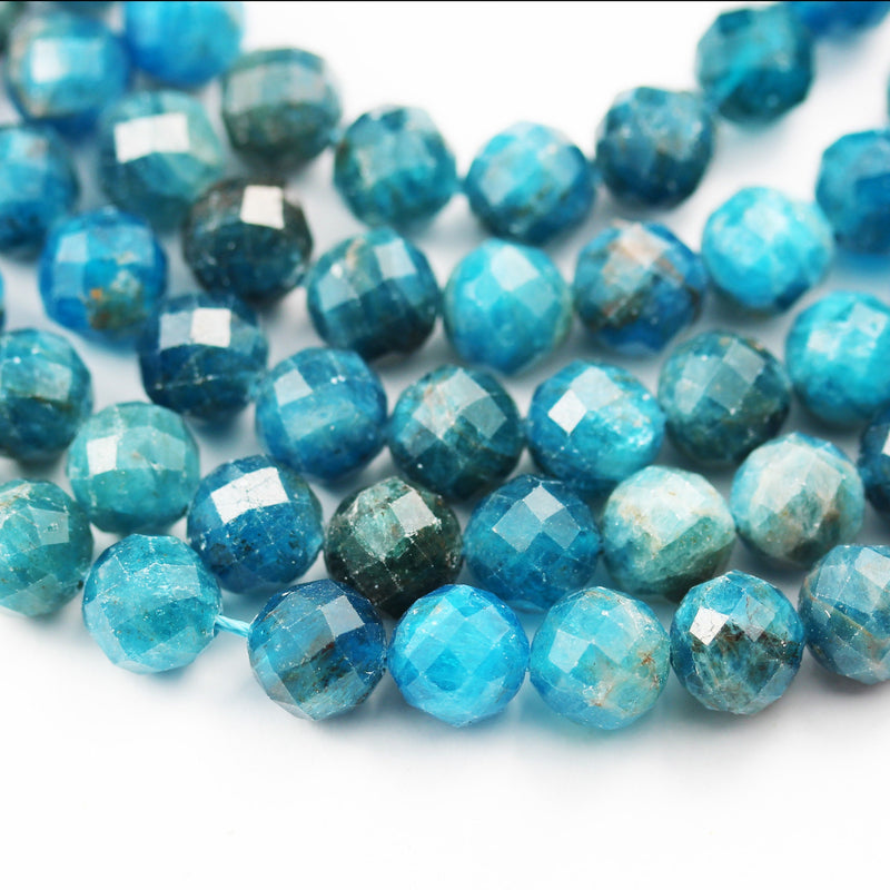 Natural Apatite,6mm Faceted Round Blue Gemstone Beads,7.5 inch,1mm hole, about 32 beads