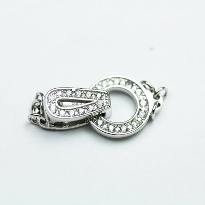 Silver clasp 1pc 1,2,3 Strand 925 Sterling Silver with Cubic Zirconia Jewellery findings Fold Over Clasp,22*11mm