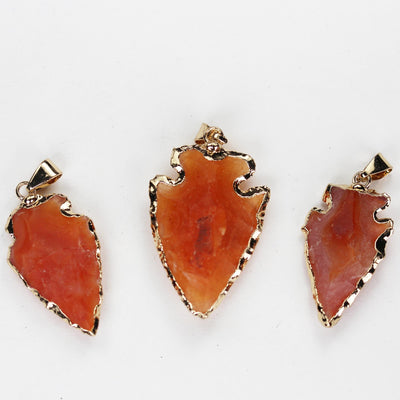 1pc Matte Carnelian Arrowhead Gold Plated Gemstone Pendant with Bail, size 20-23mm*33-40mm