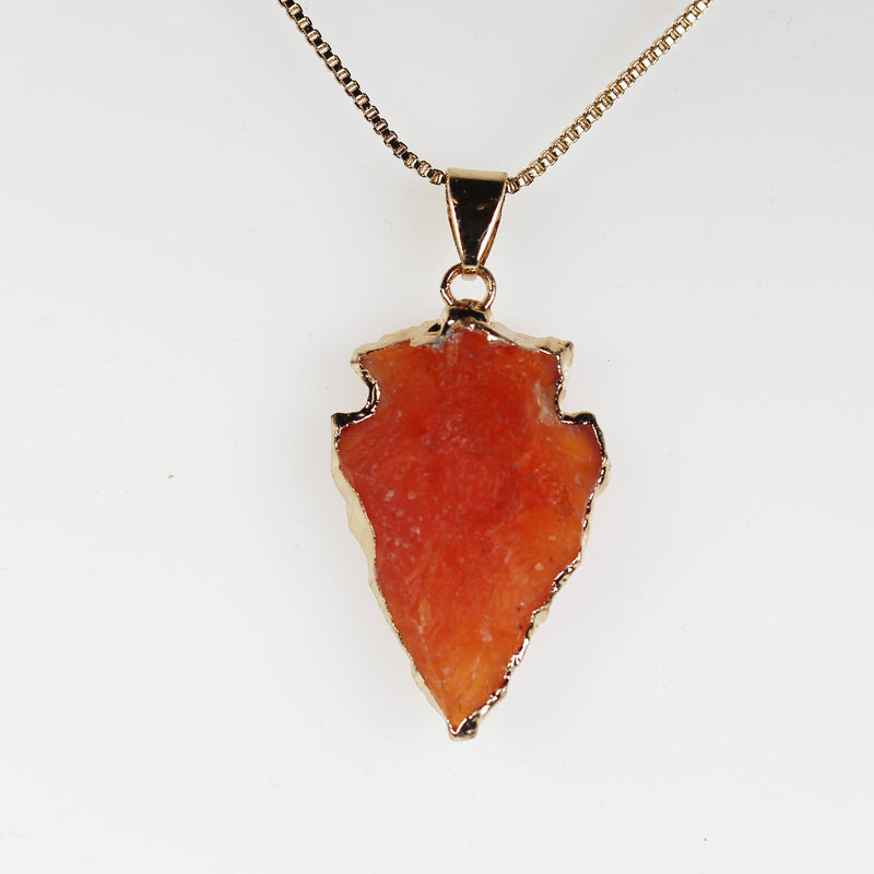 1pc Matte Carnelian Arrowhead Gold Plated Gemstone Pendant with Bail, size 20-23mm*33-40mm