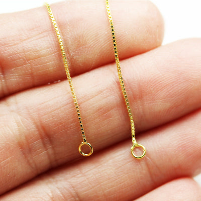 Gold Vermeil Style Chain Earwire 4pcs 18K Gold on 925 Sterling silver Jewellery Findings Chain Earwire,90mm length with 3mm Ring Chain