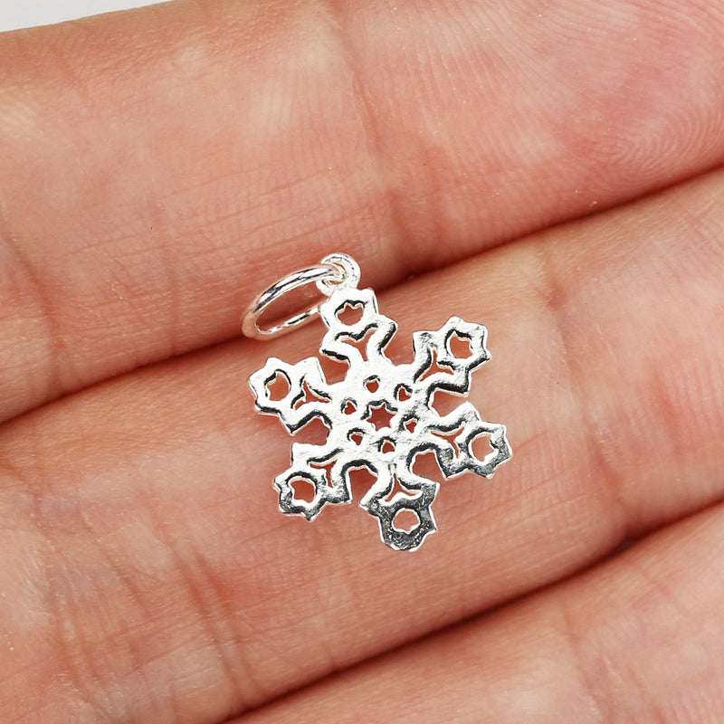 Charm 4pcs 925 Sterling Silver Jewellery findings Charm Beads , 14*12mm Snowflake, 6mm Closed Jump Ring