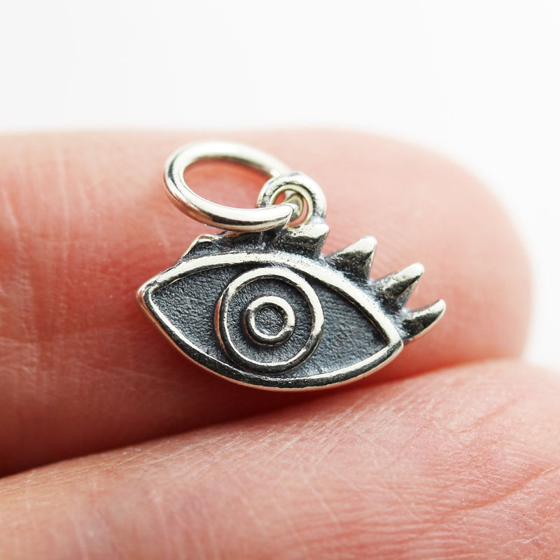 Charm 2pcs 925 Antique Sterling Silver Jewellery findings Charm Beads , 13*8mm Evil Eye Charm Charm