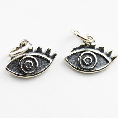 Charm 2pcs 925 Antique Sterling Silver Jewellery findings Charm Beads , 13*8mm Evil Eye Charm Charm