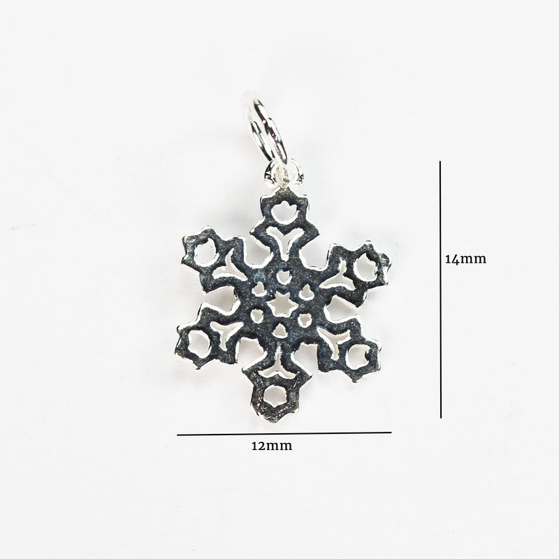 Charm 4pcs 925 Sterling Silver Jewellery findings Charm Beads , 14*12mm Snowflake, 6mm Closed Jump Ring