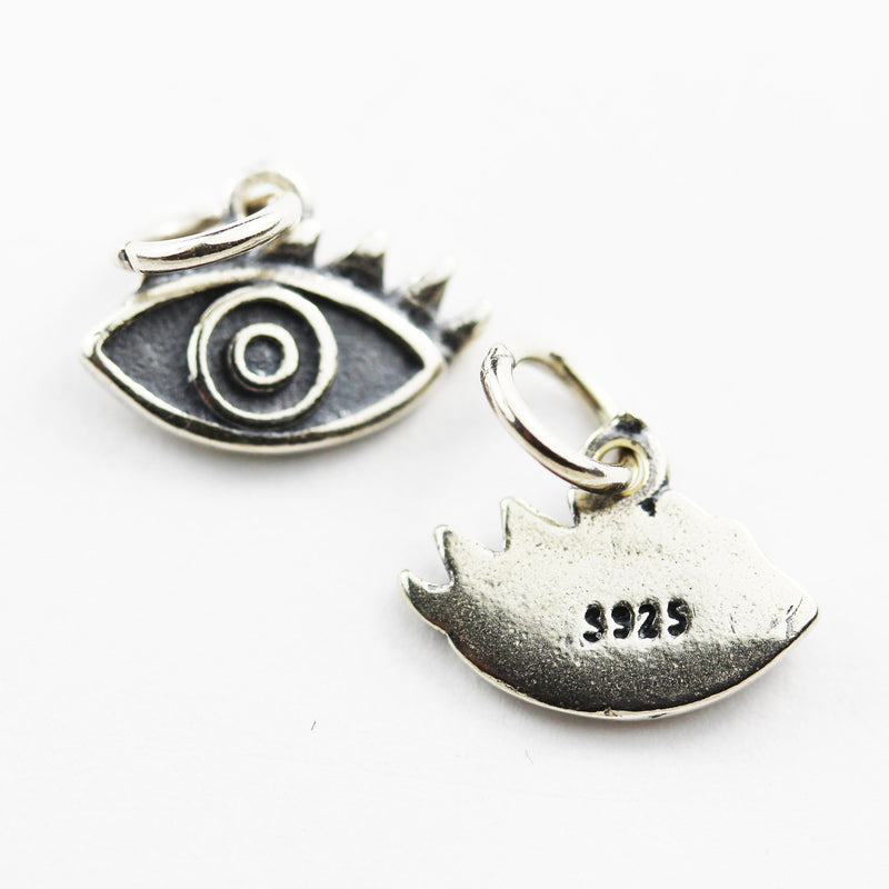 Charm 2pcs 925 Antique Sterling Silver Jewellery findings Charm Beads , 13*8mm Evil Eye Charm Charm