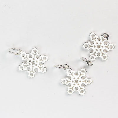 Charm 4pcs 925 Sterling Silver Jewellery findings Charm Beads , 14*12mm Snowflake, 6mm Closed Jump Ring