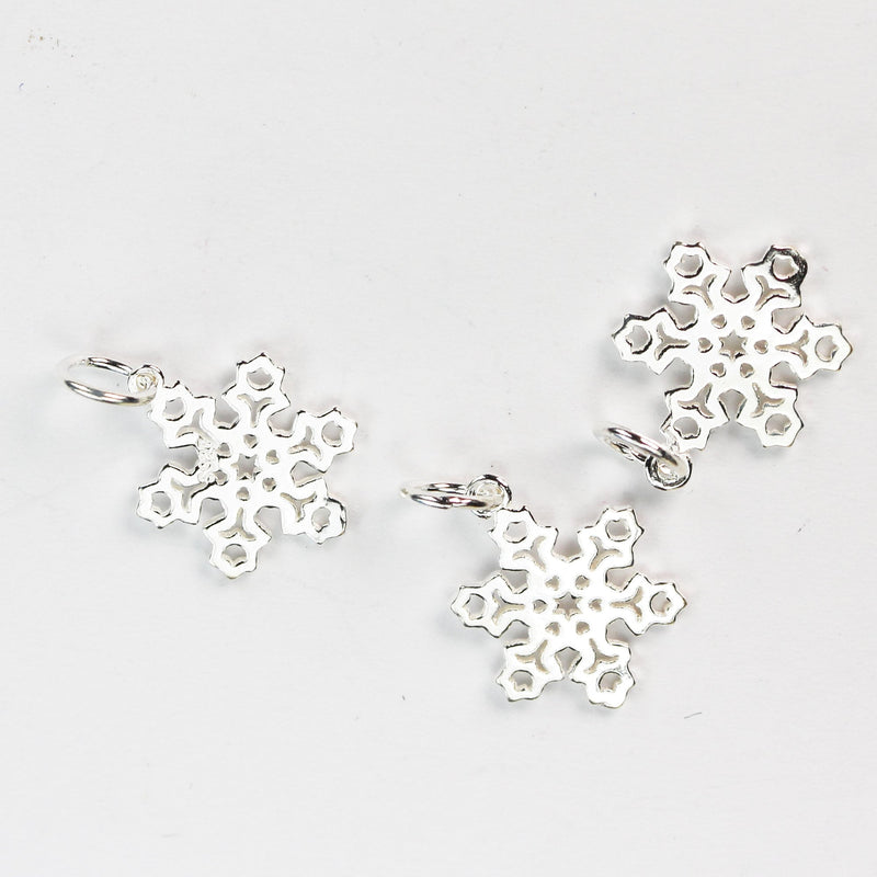 Charm 4pcs 925 Sterling Silver Jewellery findings Charm Beads , 14*12mm Snowflake, 6mm Closed Jump Ring