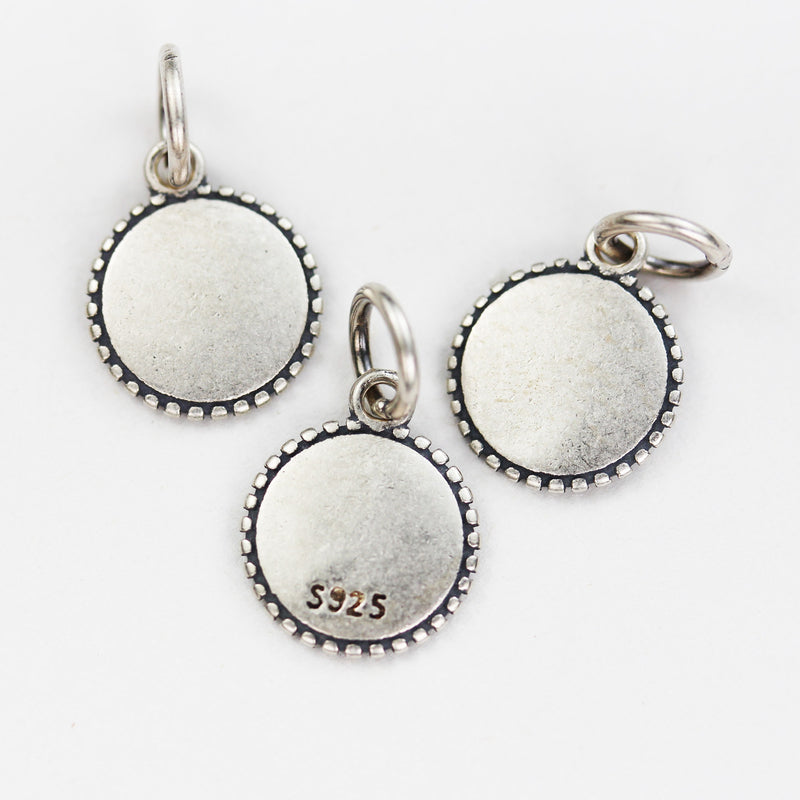 Silver Charm 2pcs 10mm Button 925 Antique Sterling Silver Jewellery findings Charm Beads , Button pendant/charm/beads