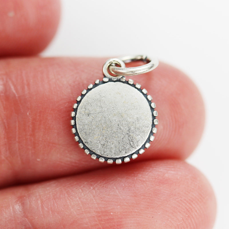 Silver Charm 2pcs 10mm Button 925 Antique Sterling Silver Jewellery findings Charm Beads , Button pendant/charm/beads