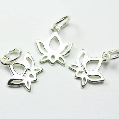 Silver Charm 4pcs 925 Sterling Silver Jewellery findings Lotus Charm Beads , 12*11mm Lotus Flower,6mm Closed jump ring