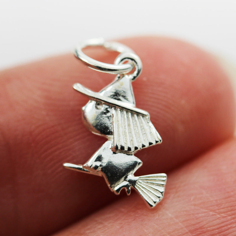 Charms 4pcs 925 Sterling Silver Jewellery findings Charm,Flying Witch Charms, Witch on a Broom charm, Halloween Charm 13*9mm