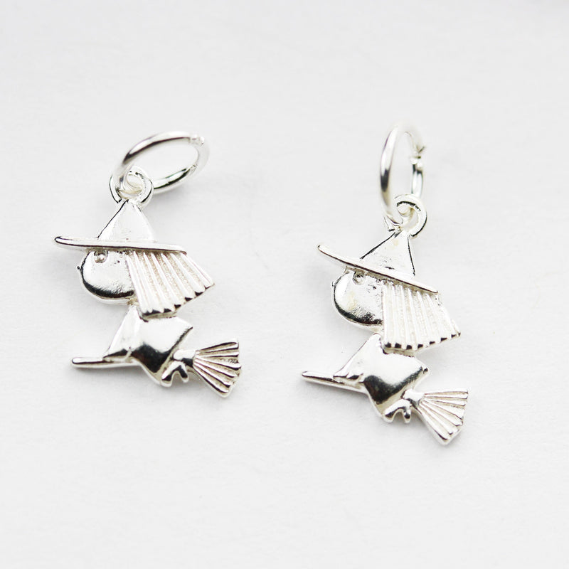 Charms 4pcs 925 Sterling Silver Jewellery findings Charm,Flying Witch Charms, Witch on a Broom charm, Halloween Charm 13*9mm
