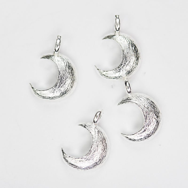 Charms 2pcs Stardust 925 Sterling Silver  Jewellery findings Charm Beads ,Moon  charm, 8mm, 1mm closed jump ring