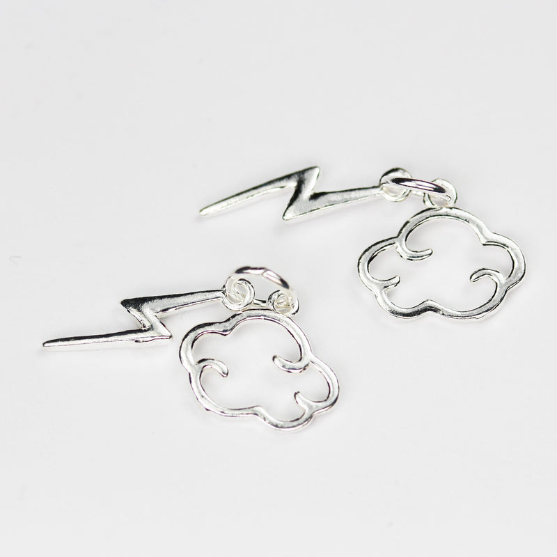 Silver Charm 2pcs 925 Sterling Silver Jewellery Findings Charm Beads, 14*10mm Cloud Charm, 16mm Lighting  Charm, 6mm Closed Jump Jing
