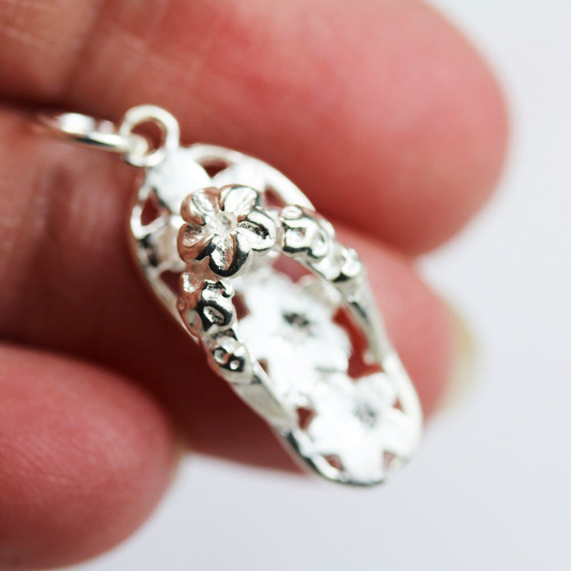 Jewelry charms 1pc 925 Sterling Silver Jewellery findings Charm Beads , 20*9mm Flip Flop charm, 6mm ring