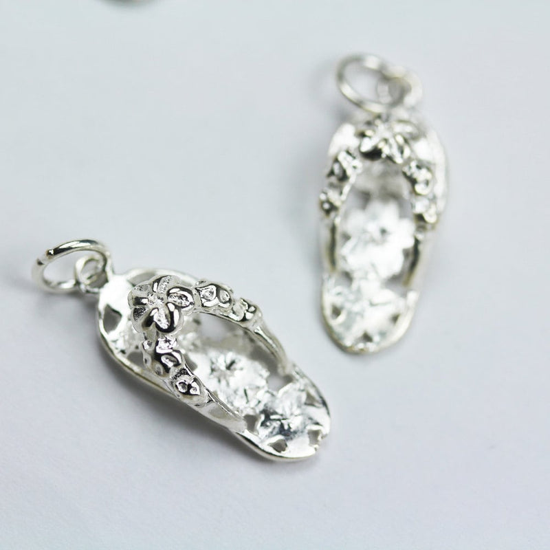 Jewelry charms 1pc 925 Sterling Silver Jewellery findings Charm Beads , 20*9mm Flip Flop charm, 6mm ring