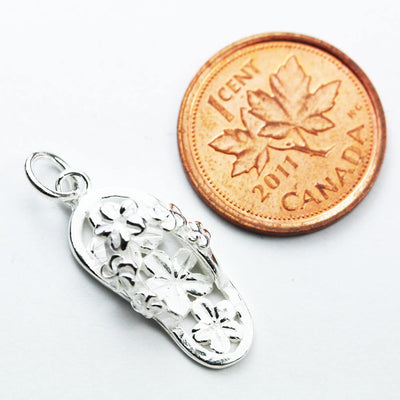 Jewelry charms 1pc 925 Sterling Silver Jewellery findings Charm Beads , 20*9mm Flip Flop charm, 6mm ring
