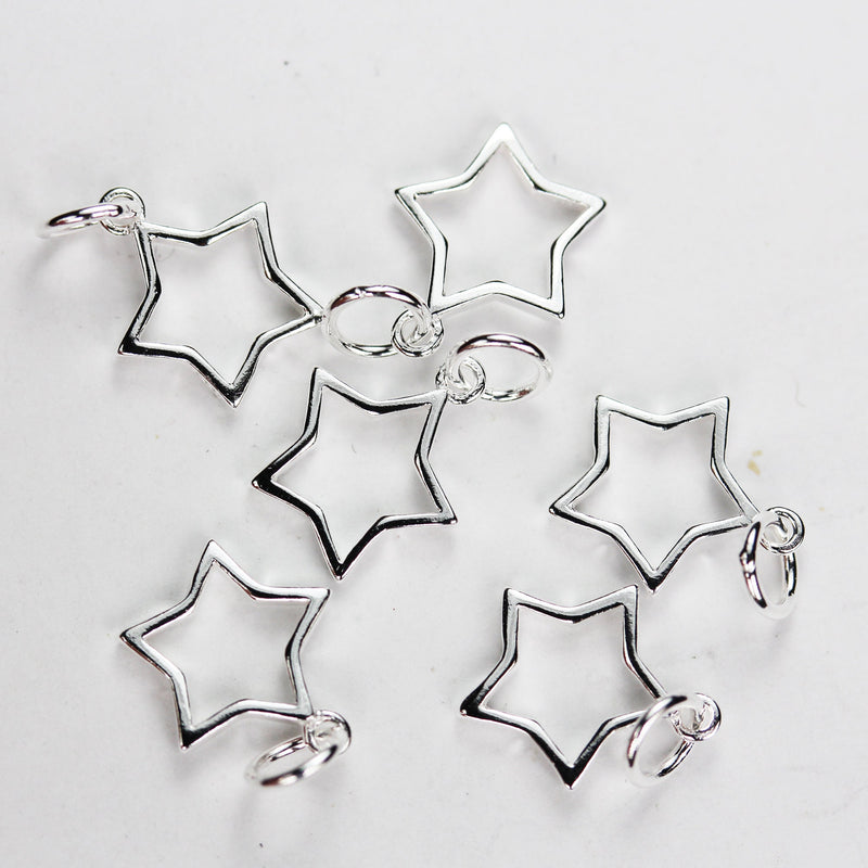 Charm 2pcs Star charm, 925 Sterling Silver Jewellery findings Charm Beads , 10mm, 5mm closed jump ring