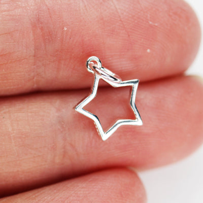 Charm 2pcs Star charm, 925 Sterling Silver Jewellery findings Charm Beads , 10mm, 5mm closed jump ring
