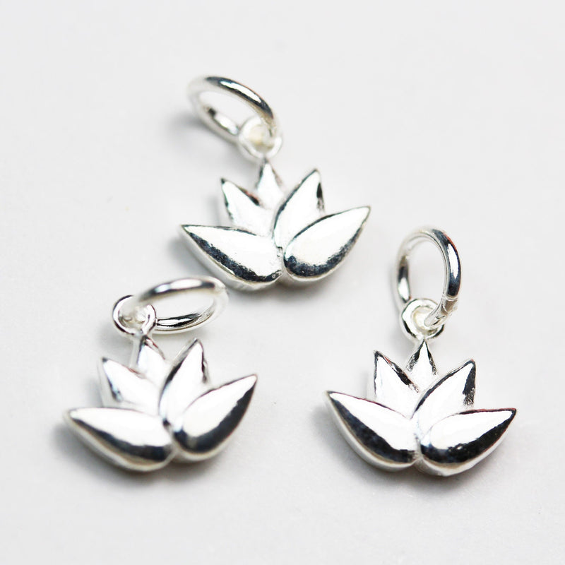 Silver Charm 2pcs 925 Sterling Silver Jewellery findings Lotus Charm Beads , 11*11mm Lotus Flower,6mm Closed jump ring