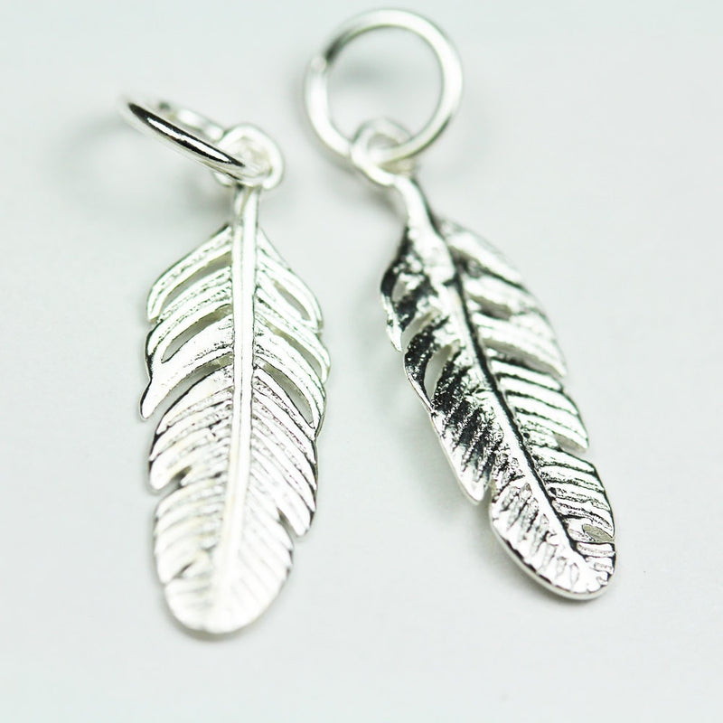 Silver Charm 4pcs 925 Sterling Silver Jewellery findings Feather Charms Beads , 16*7mm