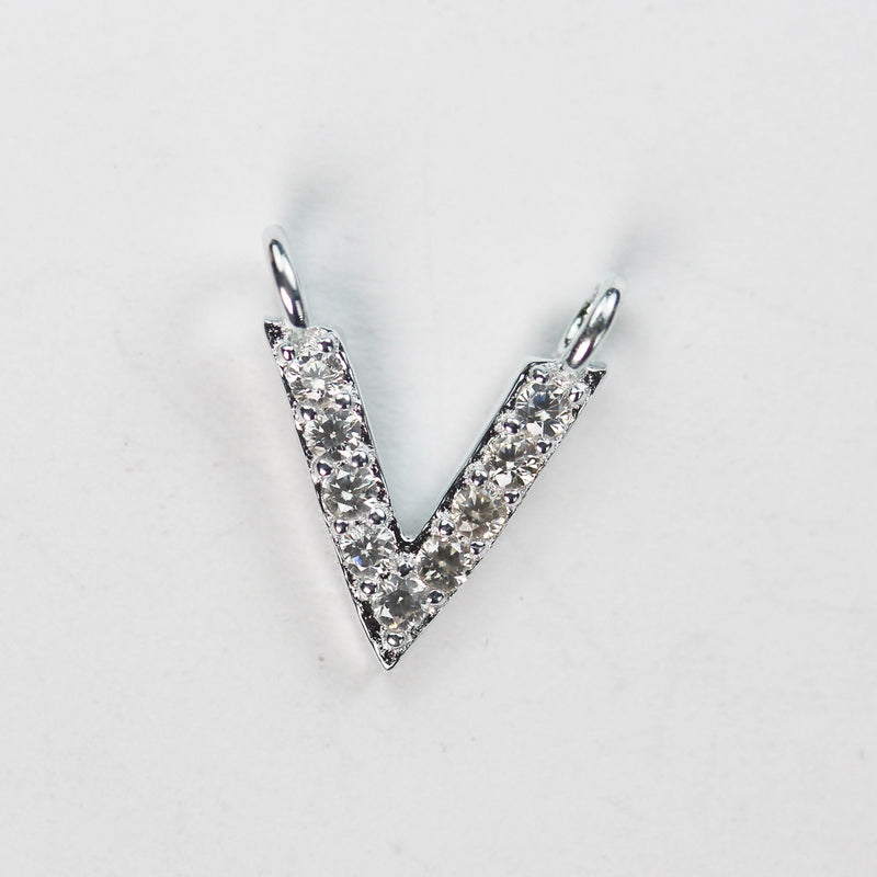 2pcs 925 Sterling Silver with Cubic Zirconia Jewellery findings Pendant/Charm Beads , "V" charm, 10*11mm, with 2 closed 1mm Ring