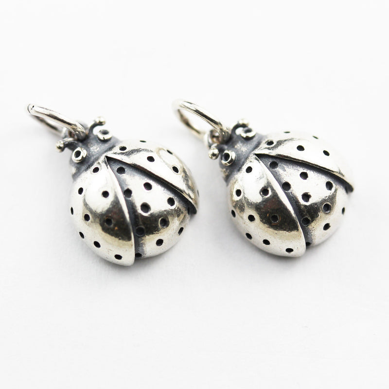 Charm 1pc 925 Antique Sterling Silver Jewellery findings Charm Beads , 12mm Ladybug Charm