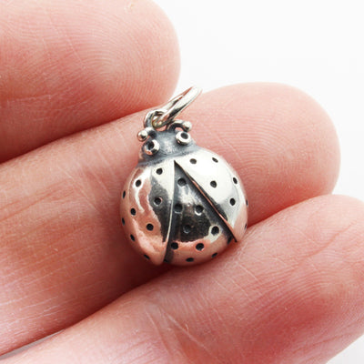 Charm 1pc 925 Antique Sterling Silver Jewellery findings Charm Beads , 12mm Ladybug Charm