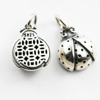 Charm 1pc 925 Antique Sterling Silver Jewellery findings Charm Beads , 12mm Ladybug Charm