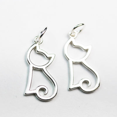 Charms 2pcs 925 Sterling Silver Jewellery findings Charm Beads ,Cat charm, 16*10mm