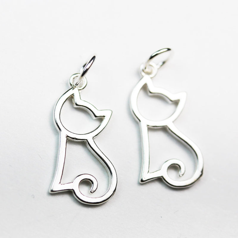 Charms 2pcs 925 Sterling Silver Jewellery findings Charm Beads ,Cat charm, 16*10mm