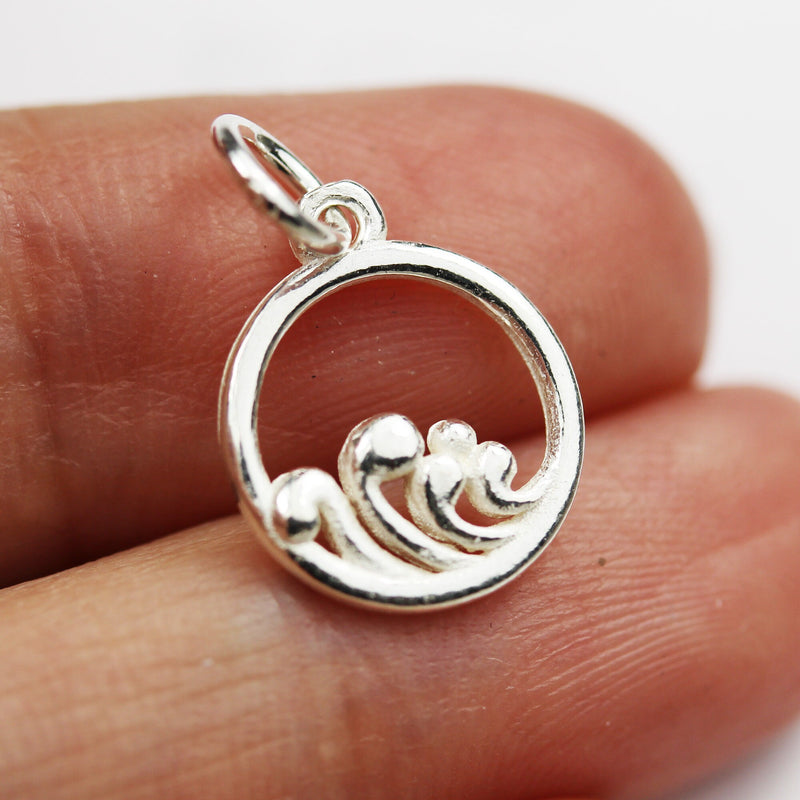 Silver Charm 2pcs 925 Sterling Silver Jewellery findings Charm Beads , 12mm Wave Charm, 6mm ring