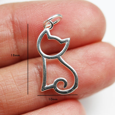 Charms 2pcs 925 Sterling Silver Jewellery findings Charm Beads ,Cat charm, 16*10mm