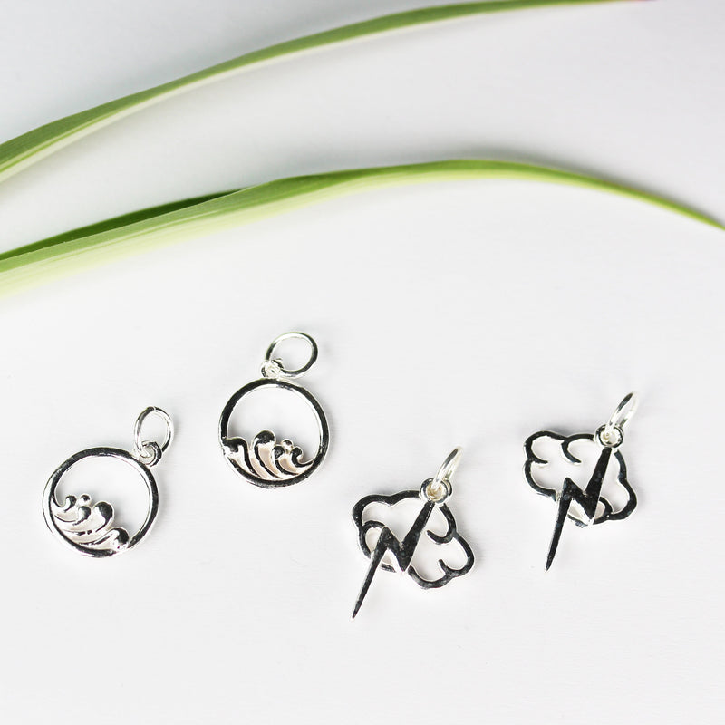 Silver Charm 2pcs 925 Sterling Silver Jewellery findings Charm Beads , 12mm Wave Charm, 6mm ring