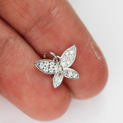 Silver Charm 2pcs 925 Sterling Silver with Cubic Zirconia Jewellery Findings Charm Beads ,Butterfly Charm, 8*11mm with 6mm Closed Jump Ring