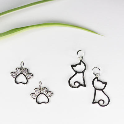 Charms 2pcs 925 Sterling Silver Jewellery findings Charm Beads ,Cat charm, 16*10mm
