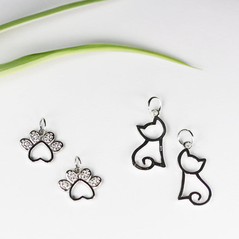 Charms 2pcs 925 Sterling Silver Jewellery findings Charm Beads ,Cat charm, 16*10mm