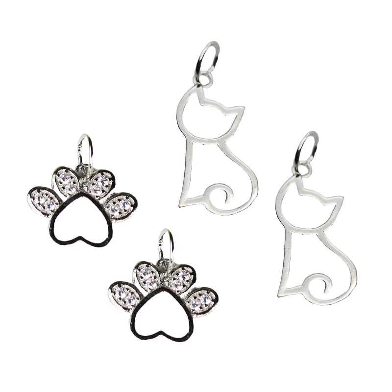 Charms 2pcs 925 Sterling Silver Jewellery findings Charm Beads ,Cat charm, 16*10mm