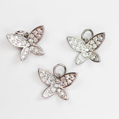 Silver Charm 2pcs 925 Sterling Silver with Cubic Zirconia Jewellery Findings Charm Beads ,Butterfly Charm, 8*11mm with 6mm Closed Jump Ring