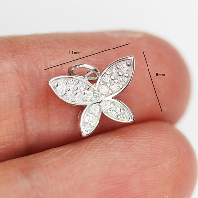 Silver Charm 2pcs 925 Sterling Silver with Cubic Zirconia Jewellery Findings Charm Beads ,Butterfly Charm, 8*11mm with 6mm Closed Jump Ring