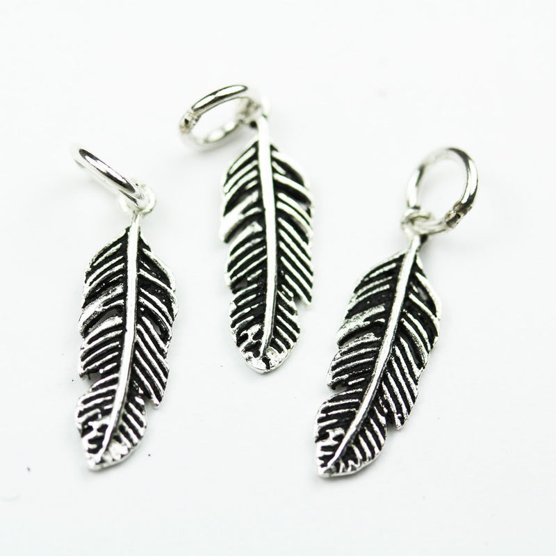 Jewelry charms 4pcs Antiqued 925 Sterling Silver Jewellery findings Charm Beads , 16*7mm Feather